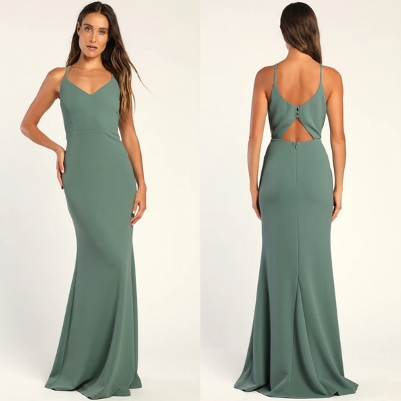 Lulus Moments Of Bliss Dusty Seafoam Backless Mermaid Maxi Dress S Wedding Party - Picture 1 of 9